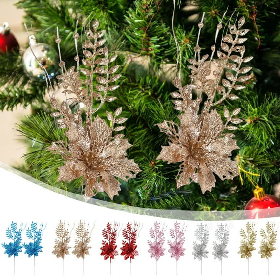 Christmas Flowers under $5! Bzdzmqm 2Pcs Christmas Tree Decoration Simulation Flowers, Plastic Artificial Flowers for Wedding Party, Hall Decoration Holiday Gifts, Festive Floral Arrangements