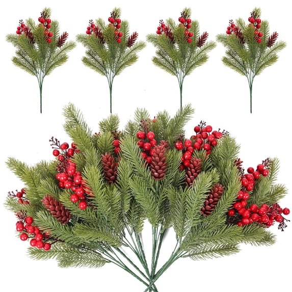Christmas Flowers, Artificial Christmas Flowers, Holiday Greenery, Red Berry Stems, Winter Floral Decor, Green Artificial Christmas Bouquet with Red Berries and Greenery, Faux Holiday Flower
