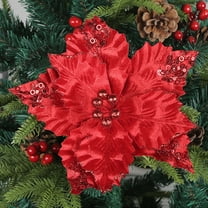 Christmas Flowers, Artificial Silk Flowers, Xmas Tree Wreath Decoration, Glitter Red White Gold Poinsettia Blooms for Home Holiday Party Wedding New Year Festive Decor
