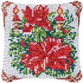 thumbnail image 1 of Christmas Flowers Latch Hook Kits Pillow DIY Rug Crochet Hook Cushion Making Kits Printed Pattern Canvas Crochet Needlework Hooking Pillow Cover Easy to Starter DIY Kits 43x43cm, 1 of 7