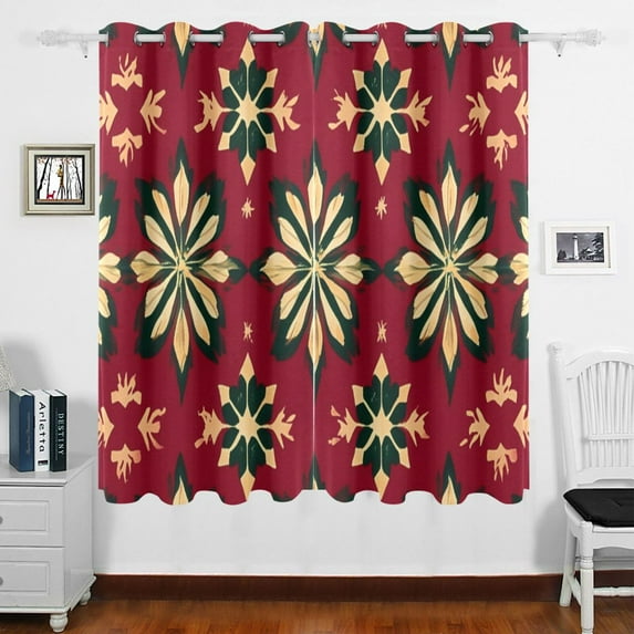 Christmas Flowers Red Curtains Grommet Black Out 63 Inch Length Curtain Drapes for Bedroom Living Room 2 panels set