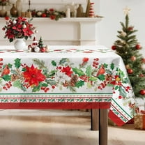 Christmas Flowers Tablecloth Waterproof, Red Cardinal Pine Table Cloth Rectangle Stain Resistant, Washable Table Cover for Home Kitchen Dining Party Decoration (60×84 inch)