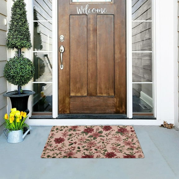 Christmas Flowers with Berries Doormats Welcome Mats Gate Pads Entryway Outdoor 32" x 20"