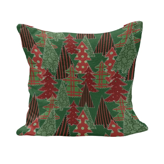 Christmas Fluffy Throw Pillow Cushion Cover, Abstract Pines with Swirls Dots Lines Design Patchwork Style Print, Rectangle Accent Pillow Case, 36" x 16", Dark Coral Dark Green, by Ambesonne