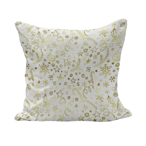 Christmas Fluffy Throw Pillow Cushion Cover, New Year's Eve Xmas Celebration Doodle Style Swirls Stars and Snowflakes, Rectangle Accent Pillow Case, 36" x 16", Yellow and Sepia, by Ambesonne