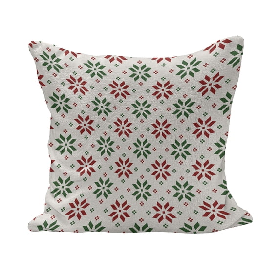 Christmas Fluffy Throw Pillow Cushion Cover, Traditional Norwegian Selbu Rose Motifs in Diagonal Order Nordic Classical, Decorative Square Accent Pillow Case, 18" x 18", Red Green White, by Ambesonne