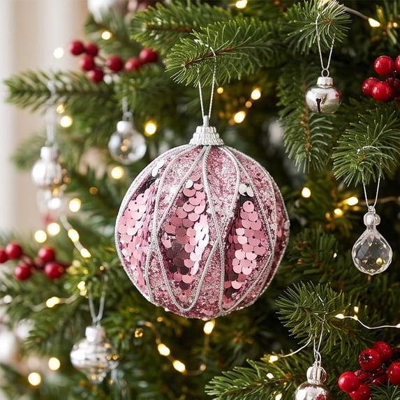 Christmas Foam Ball Ornaments, Shatterproof Glittered Hanging Pendants, for Holiday Party, Xmas Tree Decor