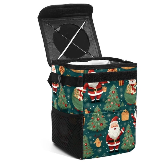 Christmas Foldable Car Garbage Can with Lid Leak-Proof Mini Trash Can Hanging Storage Bag - Car Trash Bin
