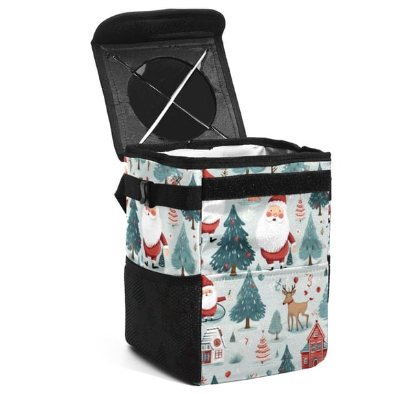 Christmas Foldable Car Garbage Can with Lid, Leak-proof Mini Trash Can, Hanging Storage Bag - Trash Can for Car