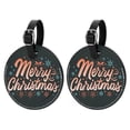 thumbnail image 1 of Christmas Font 2pcs PU Leather Round Bag Tags with Privacy Cover and Name ID Tag - Suitcase Tags for Travel Luggage, Handbags, Backpacks, School Bags, 1 of 6