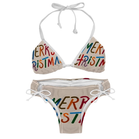 Christmas Font Detachable Sponge Adjustable Strap Bikini Set Swim Wear 2-Pack Beach Swimsuit