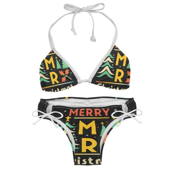 Christmas Font Detachable Sponge Adjustable Strap Bikini Set Two-Pack - Swimwear for Two, Beach Vacation Essentials!