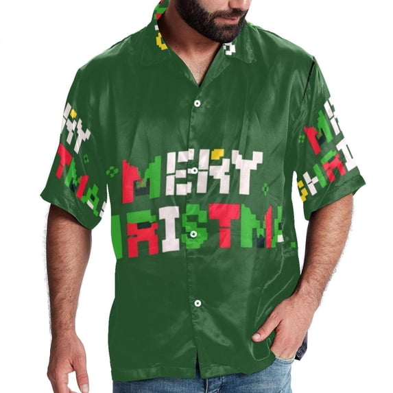 Christmas Font Men's Short Sleeve Beach Shirts, Casual Printed Button Down Summer Shirts for Men and Women