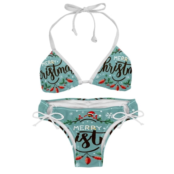 Christmas Font Swimsuit Bikini Set with Detachable Sponge and Adjustable Strap, Two-Pack, for Beach and Pool Parties
