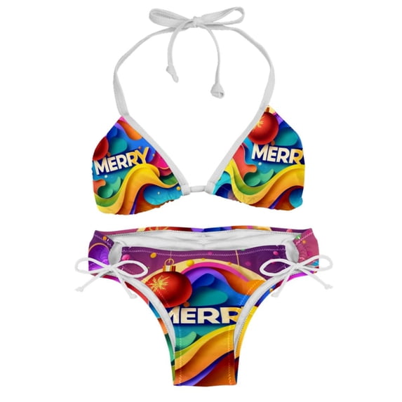 Christmas Font Swimsuit Women Bikini Set with Detachable Sponge and Adjustable Strap, Swimwear 2-Pack for Various Scenes