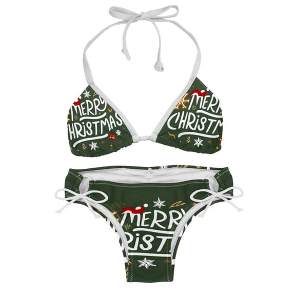 Christmas Font Women's Bikini Set with Detachable Sponge, Adjustable Strap | 2-Pack, Beachwear, Poolside, Swimsuit.
