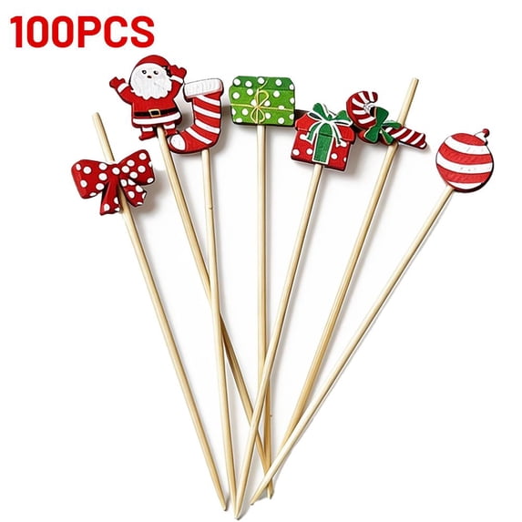 100pcs Wooden Appetizer Picks, Cocktail Skewers for Party, Christmas Gatherings, Fruit, Desserts