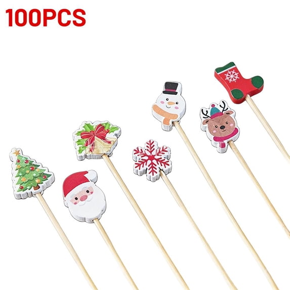 100pcs Wooden Appetizer Picks, Cocktail Skewers for Party, Christmas Gatherings, Fruit, Desserts