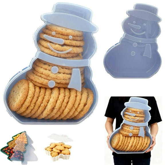 Christmas Food Storage Container - 1.5 Gal Multi-Compartment Festive Snack Organizer (Snowman)