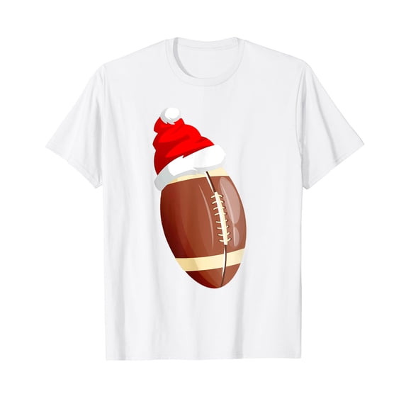 Christmas Football Ball Santa Hat Funny Sport Xmas Boys Men T-Shirt