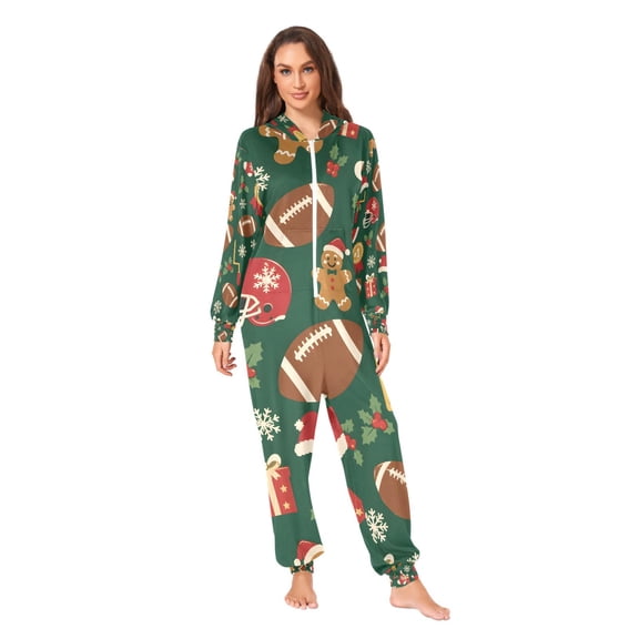 Christmas Footballs Adult Unisex Onesie Pajamas One Piece Suit Pjs Sleepwear Jumpsuit