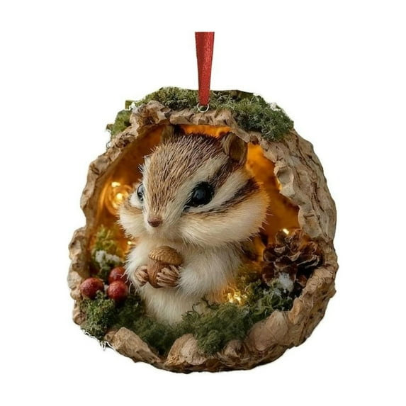 Christmas Forest Animal Ornaments Cozy Forest Bear Squirrel Christmas Ornaments, Woodland Creature Figurine, Acrylic Hanging Ornament Home Party Decor G
