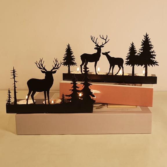 Christmas Forest Deer Candle Holder Iron Tree Deer Silhouette Candle Stand Candlestick Home Office Holiday Party Table Centerpiece Decoration