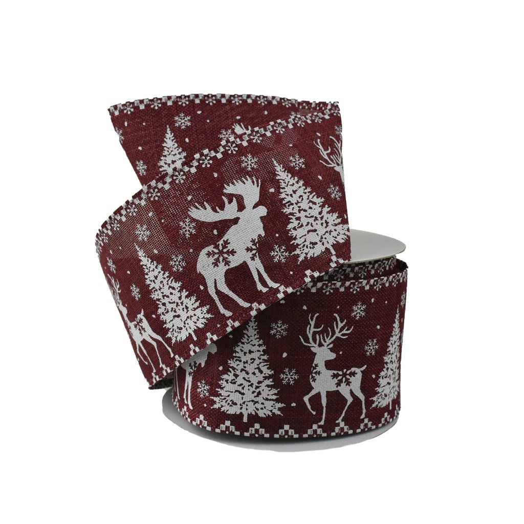 Christmas Forest Deer Landscape Wired Ribbon, 2-1/2-Inch, 10-Yard ...