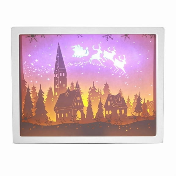Christmas Forest Deer Papercut Light Box 3D Paper Carving Shadow LED Night Lamp