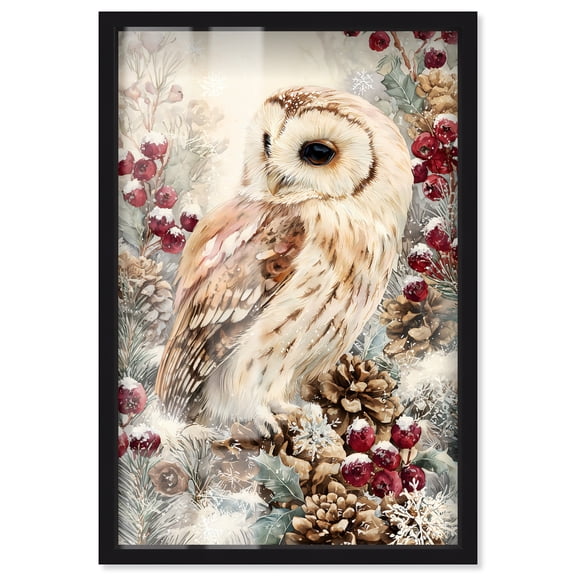 Christmas Forest Owl III Shadowbox Print Christmas Wall Decor by Art Remedy, Black Frame, 37 x 55