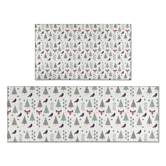 Christmas Forest Pattern Kitchen Rugs Sets Of 2,Anti Fatigue Kitchen Mat Rugs Non Slip Washable,Decorative Kitchen Floor Mats for Kitchen,Sink,Laundry,17"x30"+17"x47"