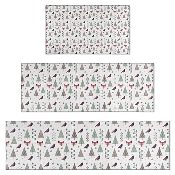Christmas Forest Pattern Kitchen Rugs Sets Of 3,Kitchen Runner Rugs Non Skid Washable,Decorative Kitchen Floor Mats for Kitchen,Sink,Laundry,17"x30"+ 17"x47" + 17"x59"