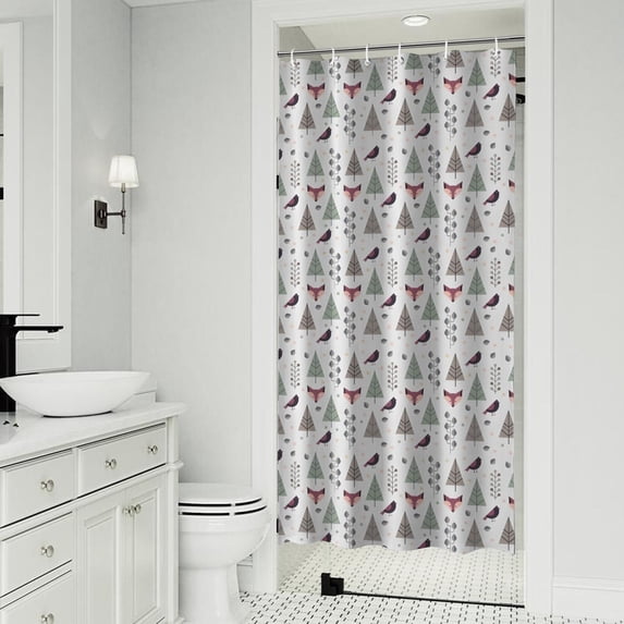 Christmas Forest Pattern Shower Curtain 36"x72" ,Bathroom Decorative Shower Curtains Set with 12 Hooks,Modern Waterproof Washable Shower Curtain
