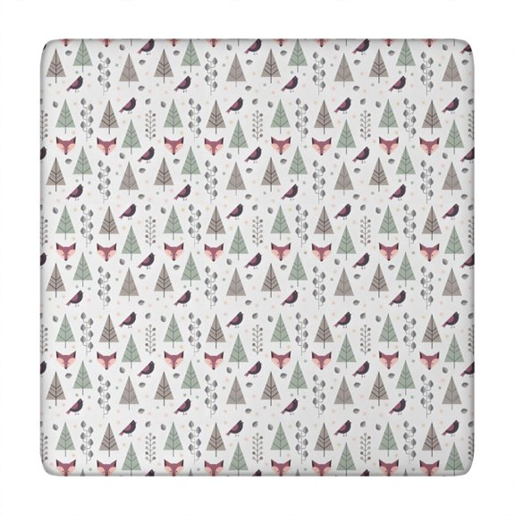 Christmas Forest Pattern Square Fitted Tablecloth with Elastic Edge,Square Table Cover,Washable Elastic Table Cover for Home Kitchen Party Decor 34"x34"