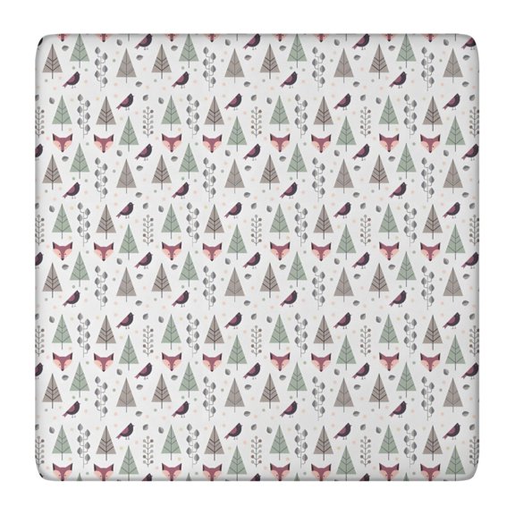 Christmas Forest Pattern Square Fitted Tablecloth with Elastic Edge,Square Table Cover,Washable Elastic Table Cover for Home Kitchen Party Decor 36"x36"