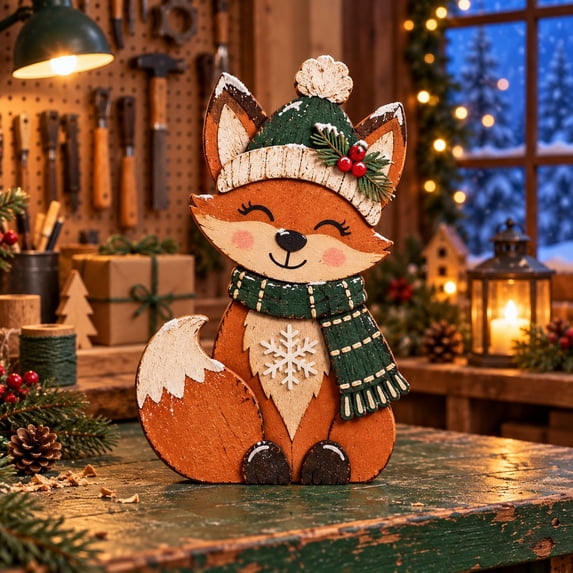 Evergreen Essentials Christmas Fox Burnt Orange Evergreen Wooden Block 3 Layer Gift ...
