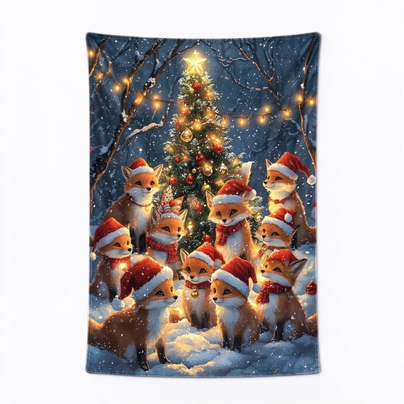 Christmas Fox Throw Blanket Ultra Soft Cozy Decorative Flannel Blankets for Home Bed Couch Chair Travel 50x40