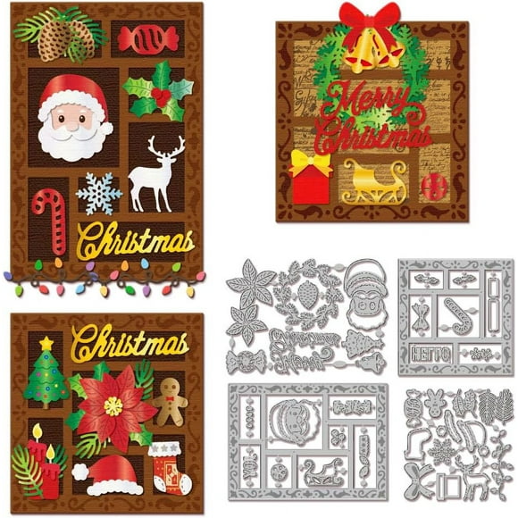 Christmas Frame Cutting Dies for Card Making Santa Claus Poinsettia Metal Die Cuts String Lights Cutting Dies Templates for Scrapbooking Journal Embossing Paper Craft Decor DIY