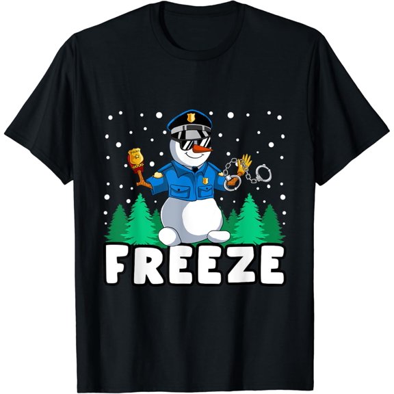Christmas Freeze Snowman Police Funnt Cop Policeman Holiday T-Shirt, Size S-5XL