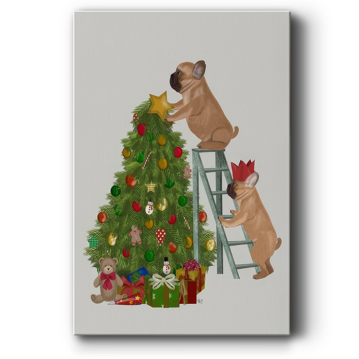Christmas French Bulldog Tree Ladder- Gallery Wrapped Canvas