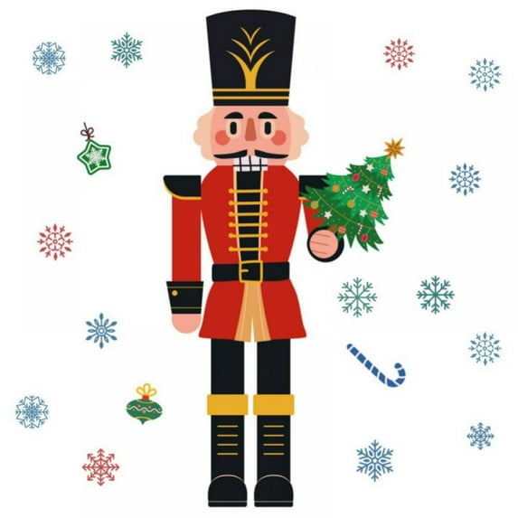 Christmas Fridge Door Decoration Sticker, Creative Fridge Door Snowflake Nutcracker Sticker, PVC Christmas Soldier Wall Sticker Christmas Decorations