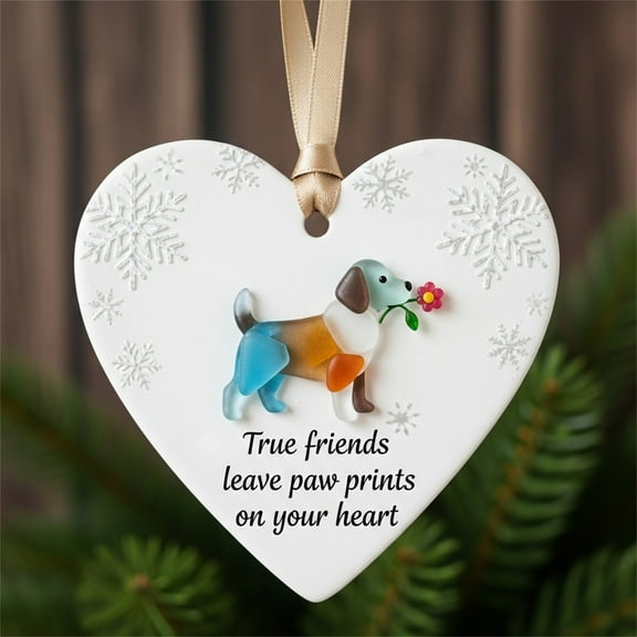 Christmas Friendship Sea Glass Ornament, Seaglass Decorations Vintage Christmas Decor, Heart-Shaped Christmas Decorations Tree Ornaments