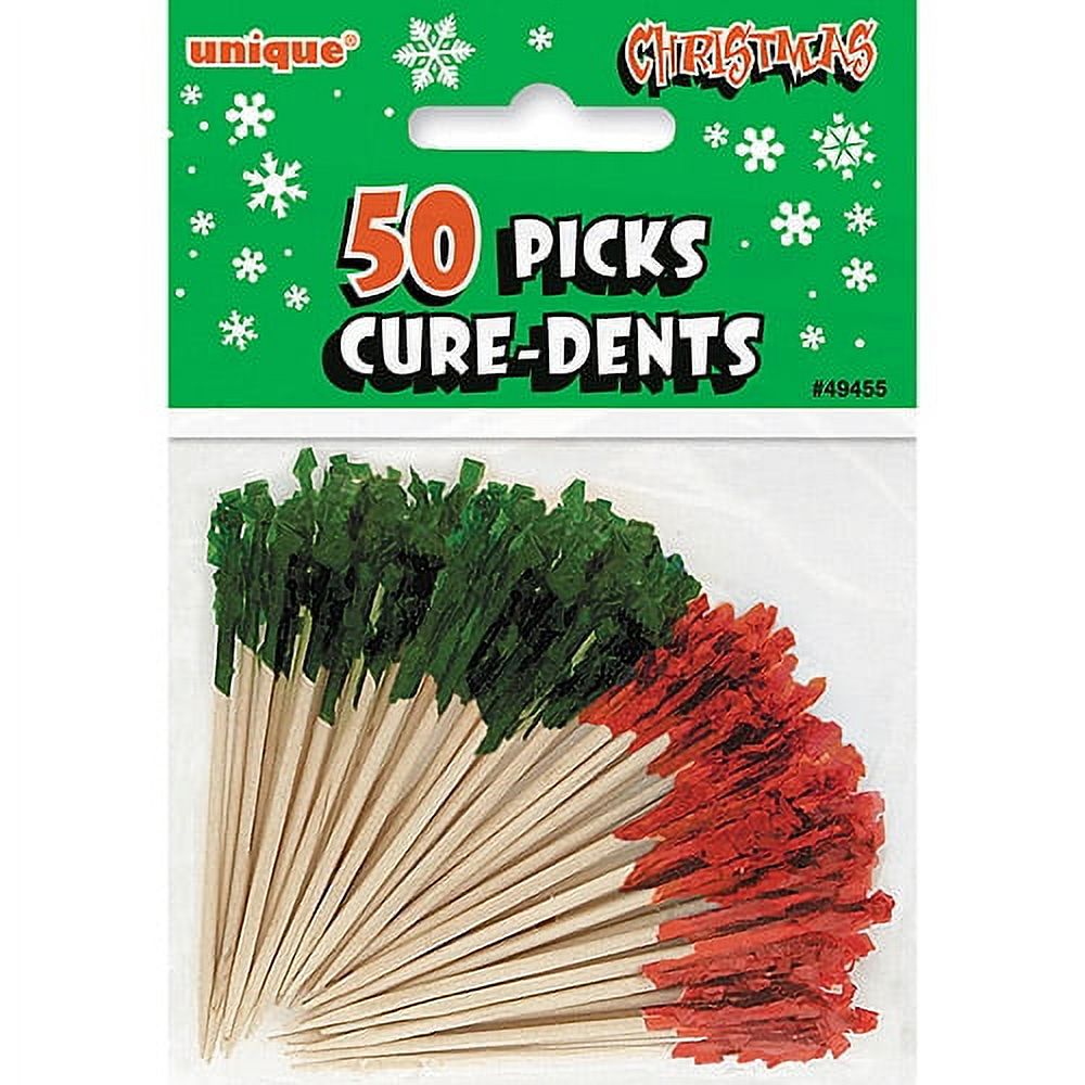 Christmas Frilly Cocktail Toothpicks, Red and Green, 50ct