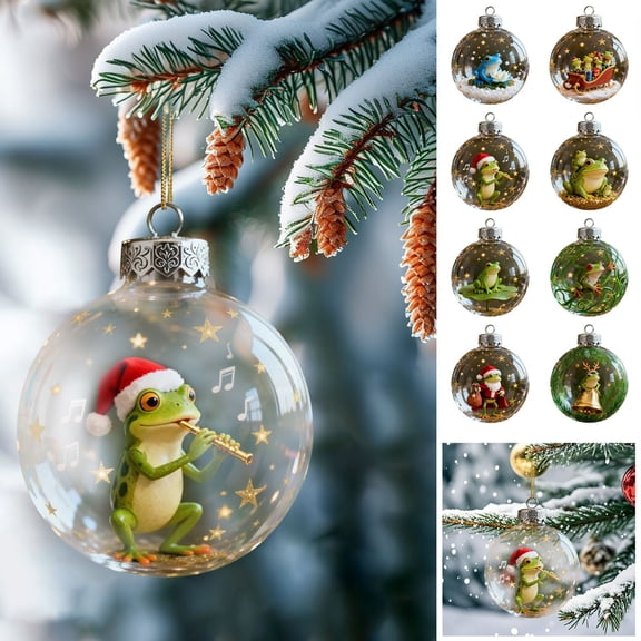 Christmas Frog Acrylic Flat Hanging Ornament - 3.1in(8cm) Exquisite Home Decor Pendant, Cute Frog Design, Lightweight Acrylic Material, Perfect for Christmas Tree & Home Shelves, D
