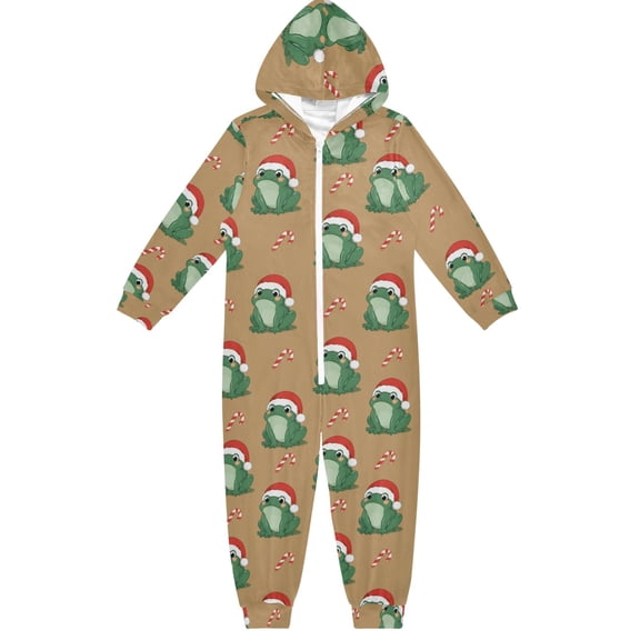 Christmas Frog Boys & Girls Hooded One-Piece Pajamas Warm Crystal velvet Hooded Long Sleeve Loungewear Jumpsuit Unisex