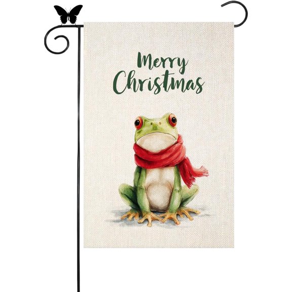 Christmas Frog Garden Flag 12x18 Inch Double Sided Watercolor Winter Holiday Yard Outdoor Decorative Flag