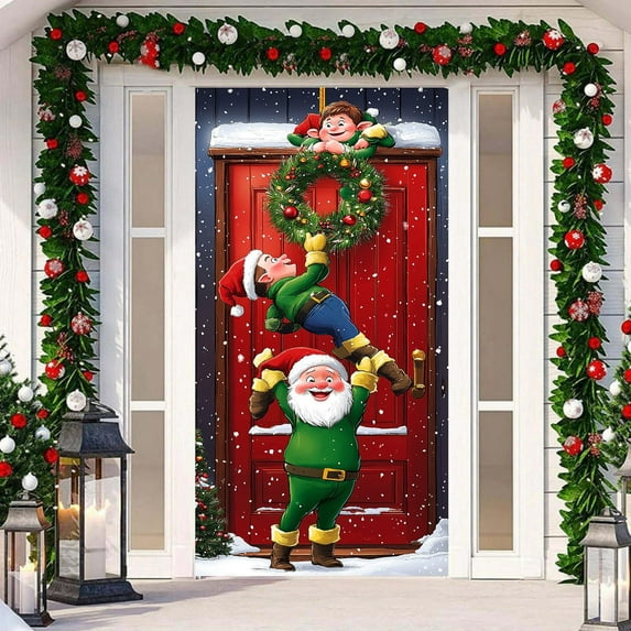 Christmas Front Door Cover Elastic, 35.43 * 78.74''Christmas Door Cover Cloth with Elastic, 2025 New Christmas Front Door Decorations, Elastic Fabric Door Cover Christmas for Festive Party Home Decor
