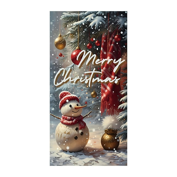 Christmas Front Door Cover Snowman Door Cover Banner Merry Christmas Door Hanging Backdrop Decorations for Home Indoor Outdoor Winter Holiday Party Decor, 70.9 x 35.4 Inch
