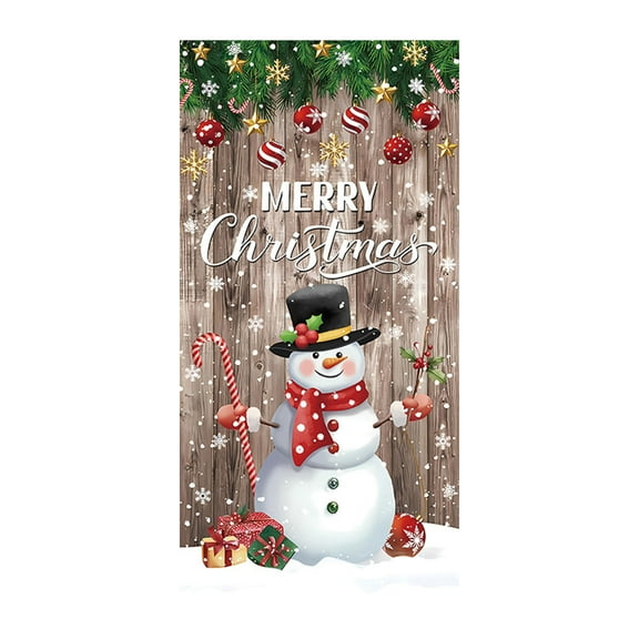 Christmas Front Door Cover Snowman Door Cover Banner Merry Christmas Door Hanging Backdrop Decorations for Home Indoor Outdoor Winter Holiday Party Decor, 70.9 x 35.4 Inch
