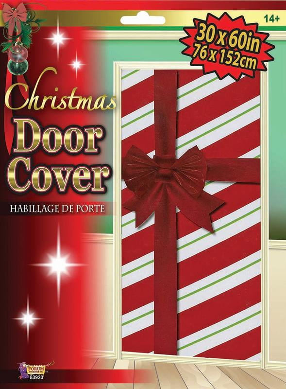 Christmas Front Door Cover Wrapped Present With Bow Outdoor Holiday Decor